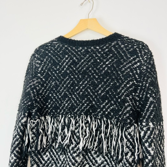 The Kooples Black and White Patterned Wool and Mohair Tasselled Cardigan UK M - Picture 10 of 12